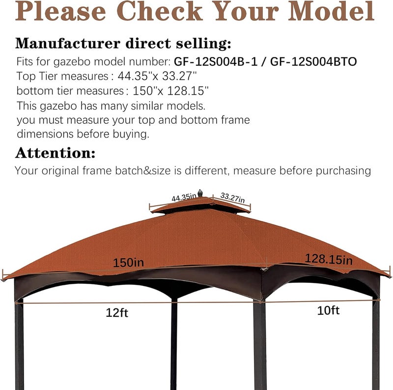 SCOCANOPY Ripstop Rust Red Ripstop Replacement Top for Lowe's Allen Roth 10X12 Gazebo Model #GF-12S004B-1/ GF-12S004BTO - Image 2